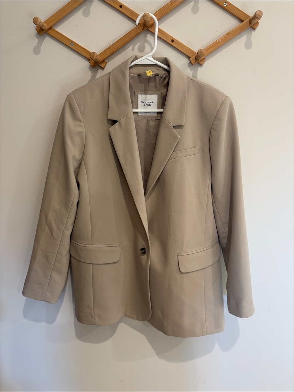 Abercrombie & Fitch Women Blazer L Tan Single Button Notched Lapel Lined Pocket